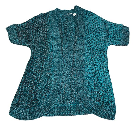 Cato Women Large Short Sleeve Sweater Open Front Roll Tab Decorative Sleeve - Picture 3 of 14